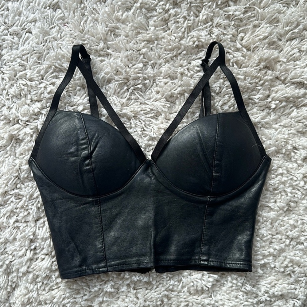 Black Faux Leather Crop Top
